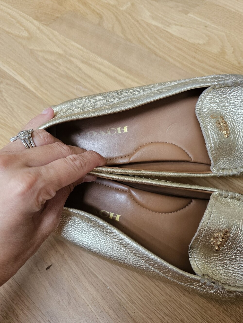 Coach Pebbled Leather Amber Gold Metallic Loafer - Picture 11 of 13